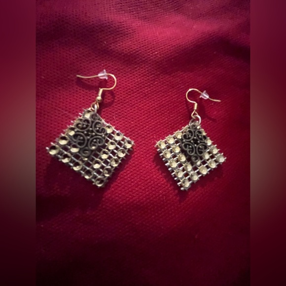 Handmade Gold & Bronze Diagonal Charm Pierced Earrings Hand Made - Picture 1 of 3